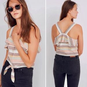 NWT Madewell Texture & Thread Tie Front Stripe Summer Fun Ruffle Tank - Large💛